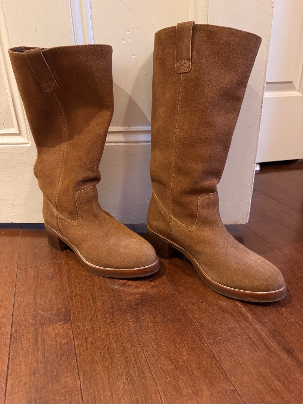 Brand New Frye Women's Camryn Tall Pull on Suede Mid-Calf Boots in “Dune”